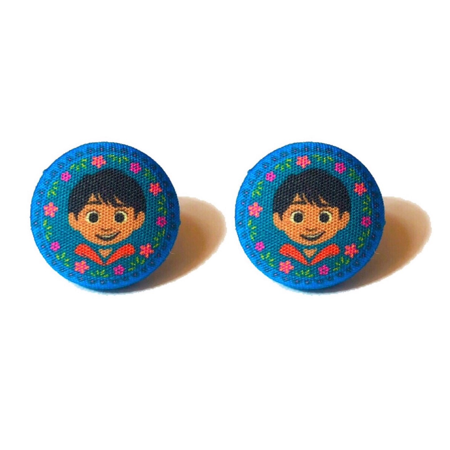 Blue Floral Miguel Inspired Fabric Button Earrings