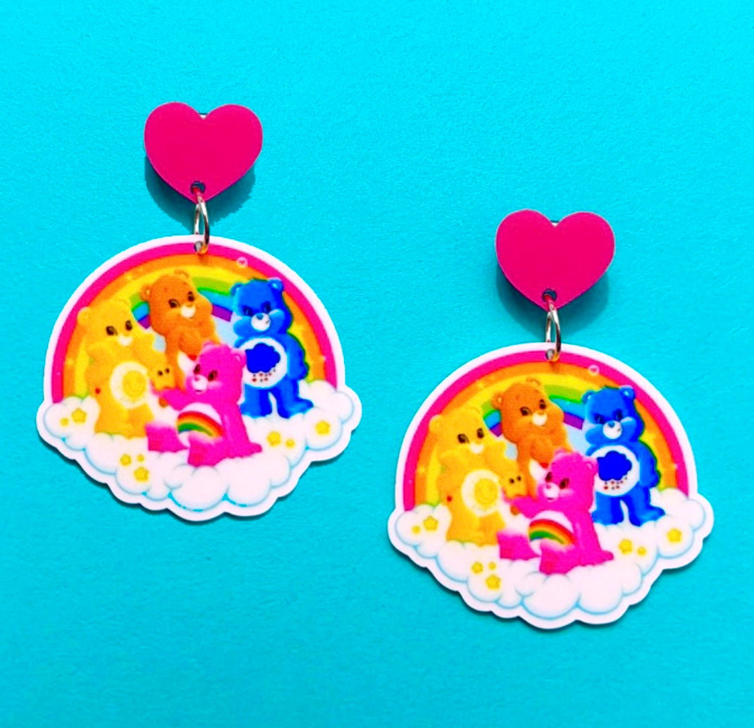 Rainbow Bears Acrylic Drop Earrings