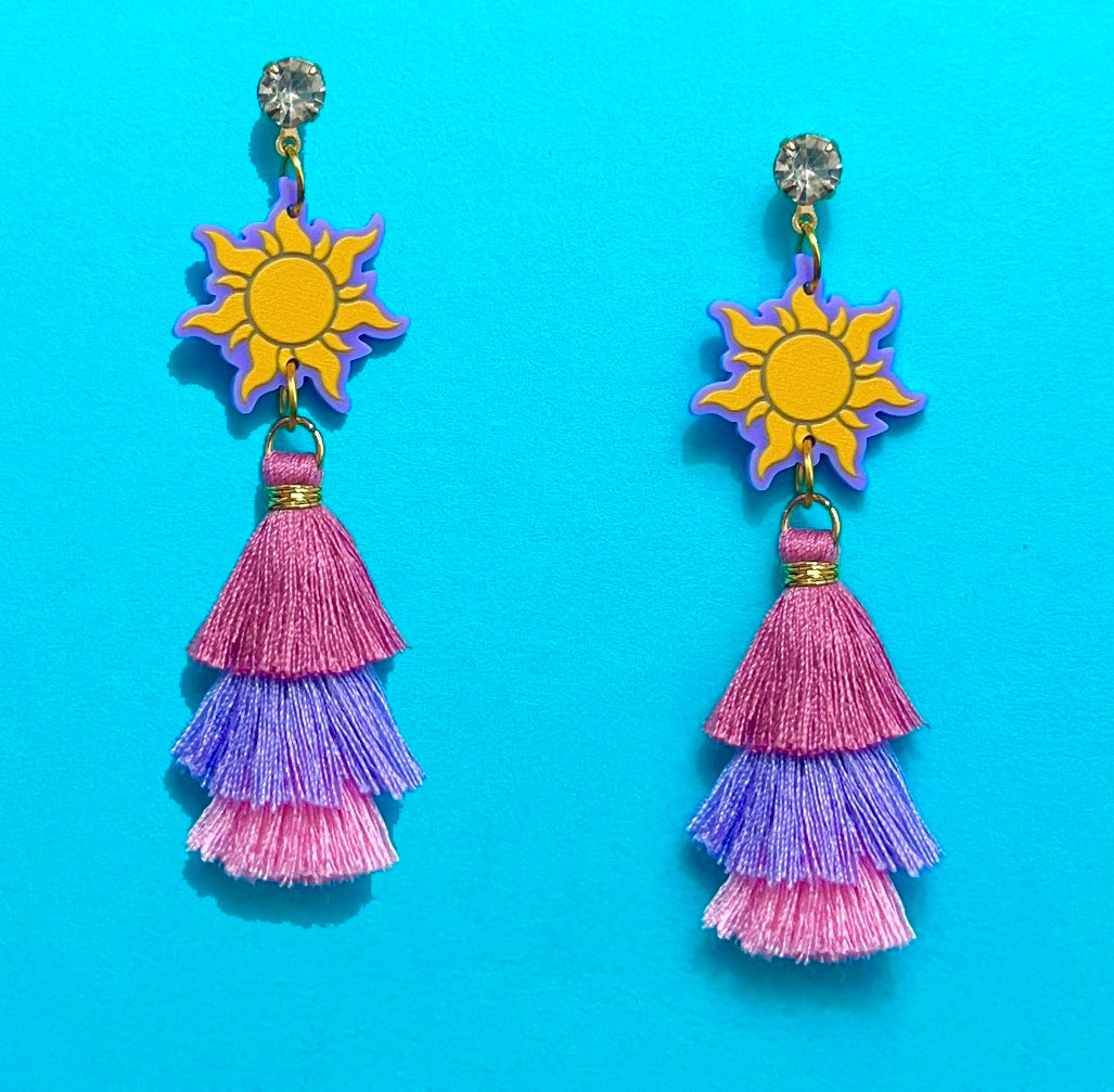 Pastel Tangled Sun Tassel Drop Earrings