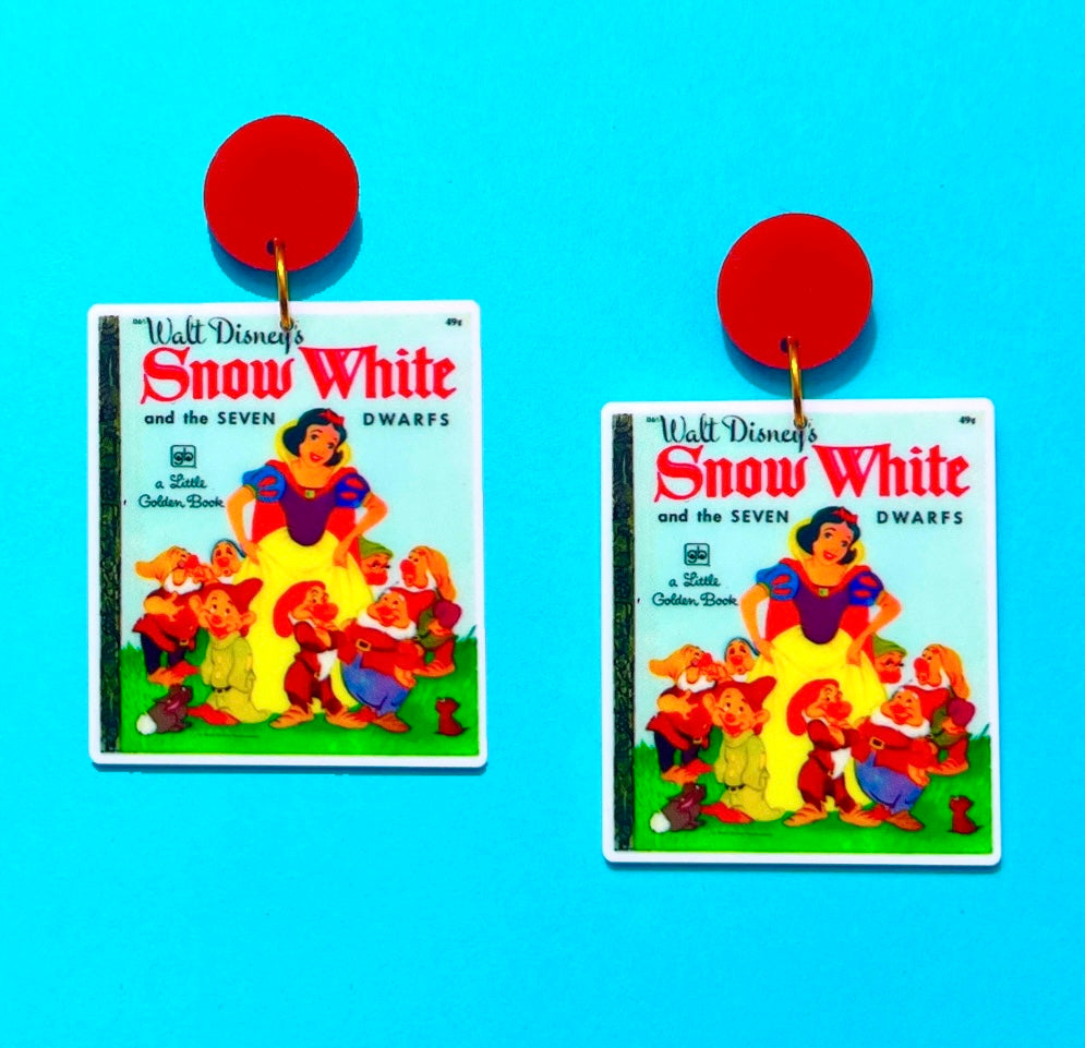 Snow White Golden Book Acrylic Drop Earrings