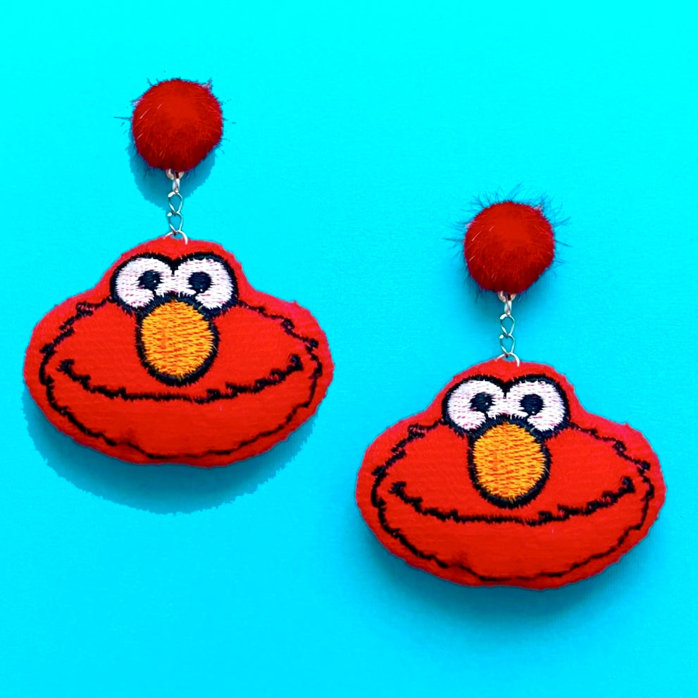 Elmo Pom Pom Plush Drop Earrings