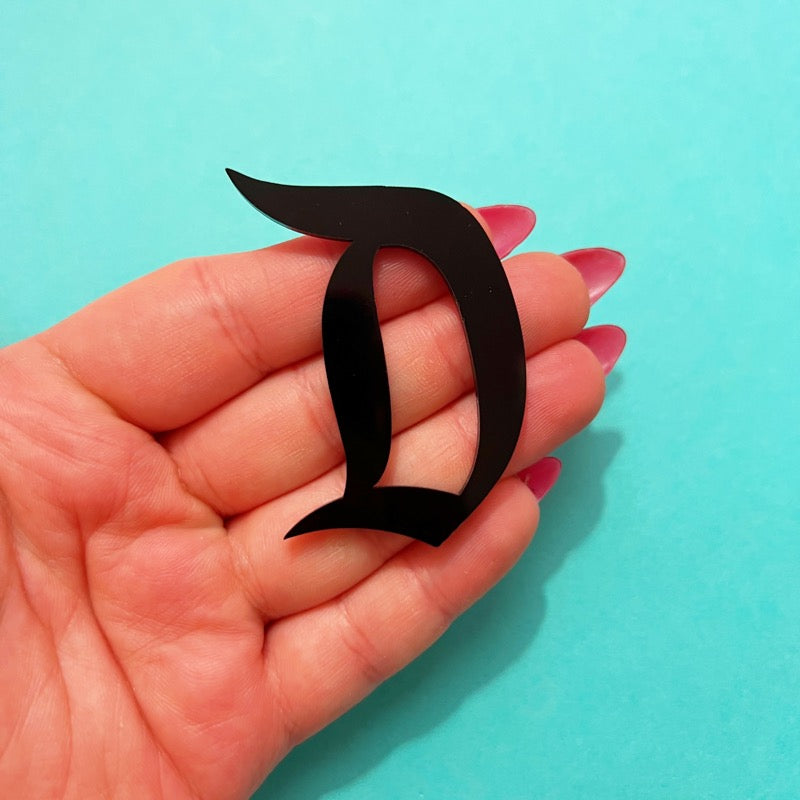 Black Retro “D” Inspired Acrylic Brooch Pin