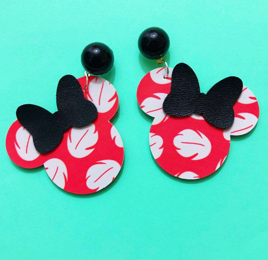 Lilo Red & White Dress Print Mouse Drop Earrings