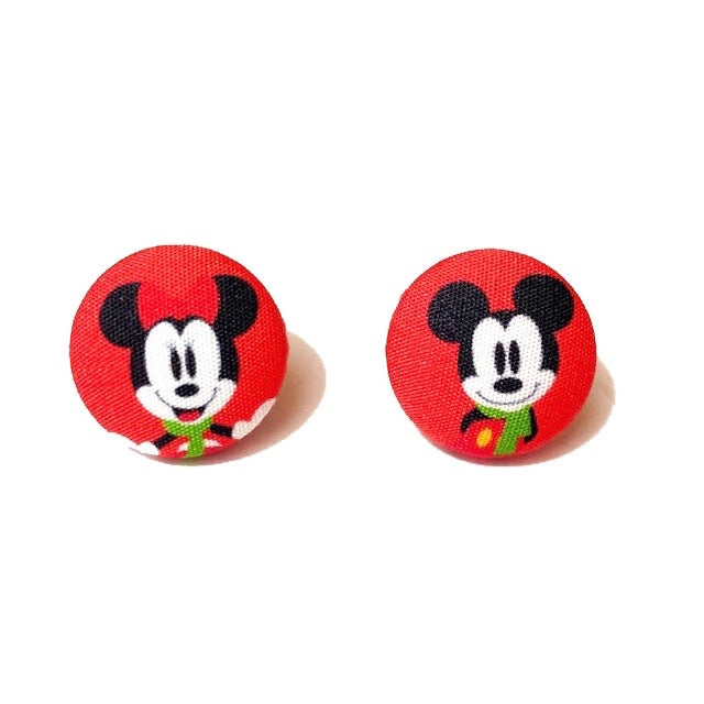 Holiday Minimalist Mouse Fabric Button Earrings