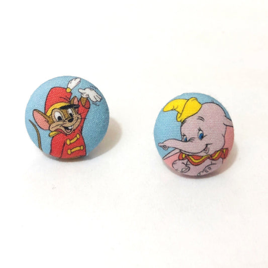 Dumbo & Timothy Fabric Button Earrings