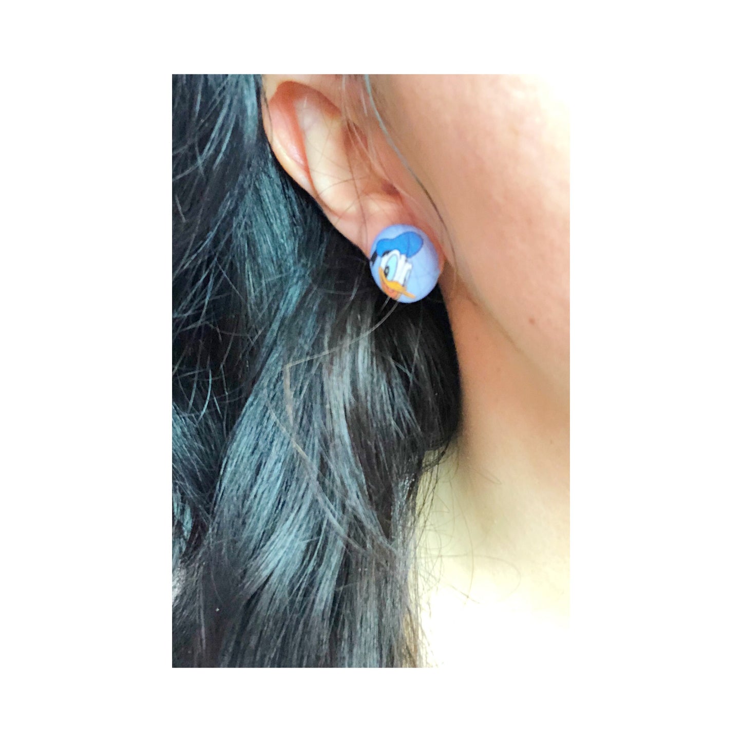 Donald Blue Fabric Button Earrings