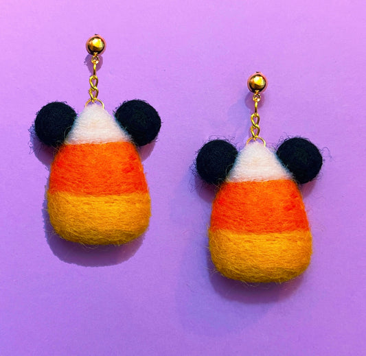 Candy Corn Mouse Wool Felt Drop Earrings