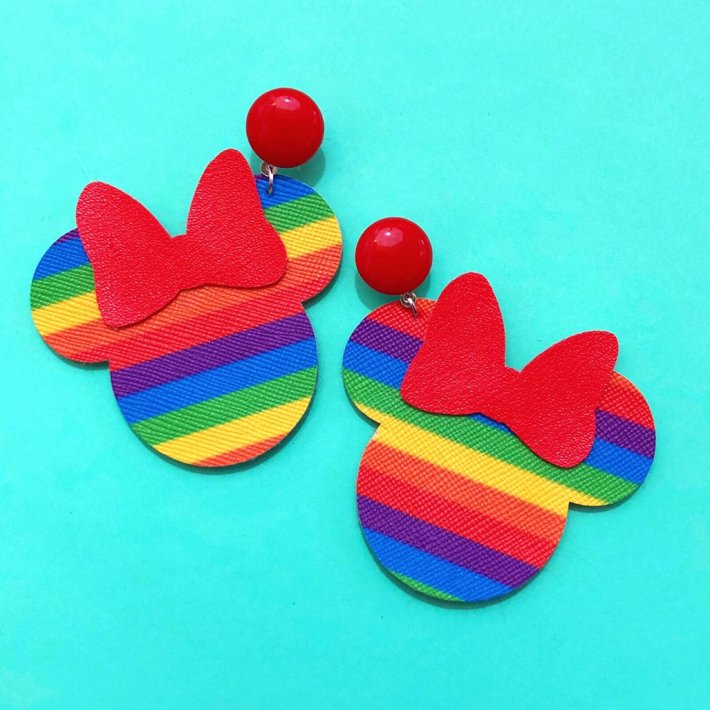 Mouse Bow Rainbow Stripe Drop Earrings