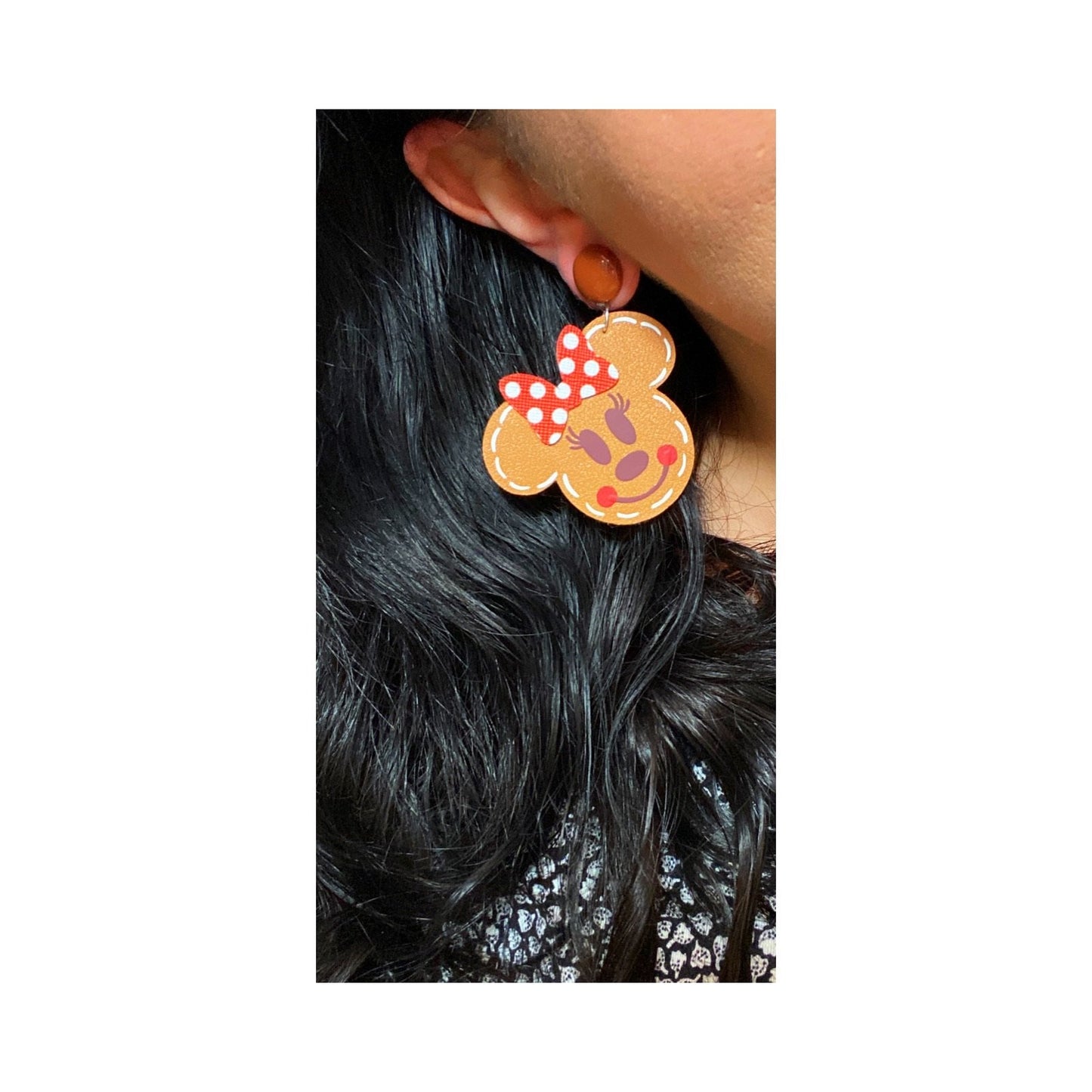 Mouse Gingerbread Head Drop Earrings - Faux Leather