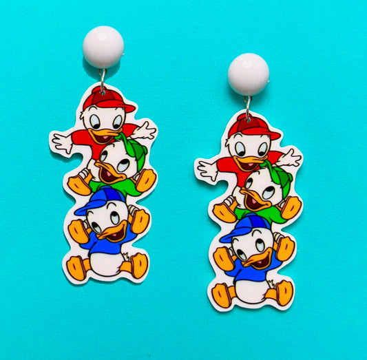 Huey Dewey Louie Duck Tales Acrylic Drop Earrings