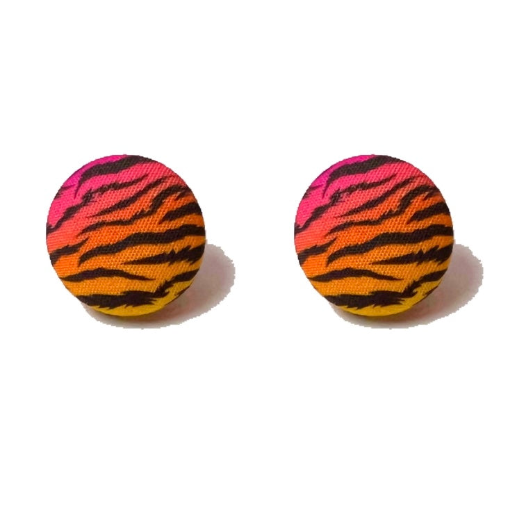 90s Neon Zebra Print Fabric Button Earrings