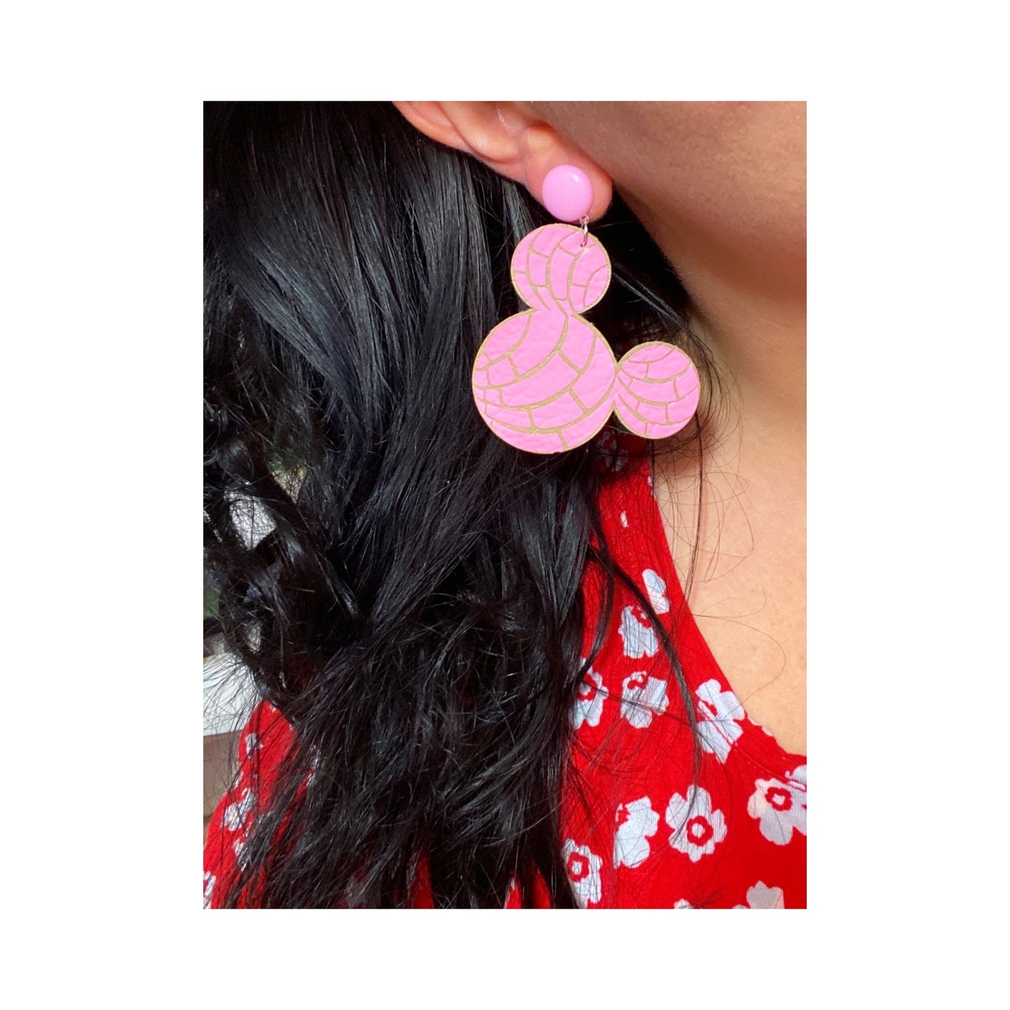 Pink Pan Dulce Concha Mouse Drop Earrings