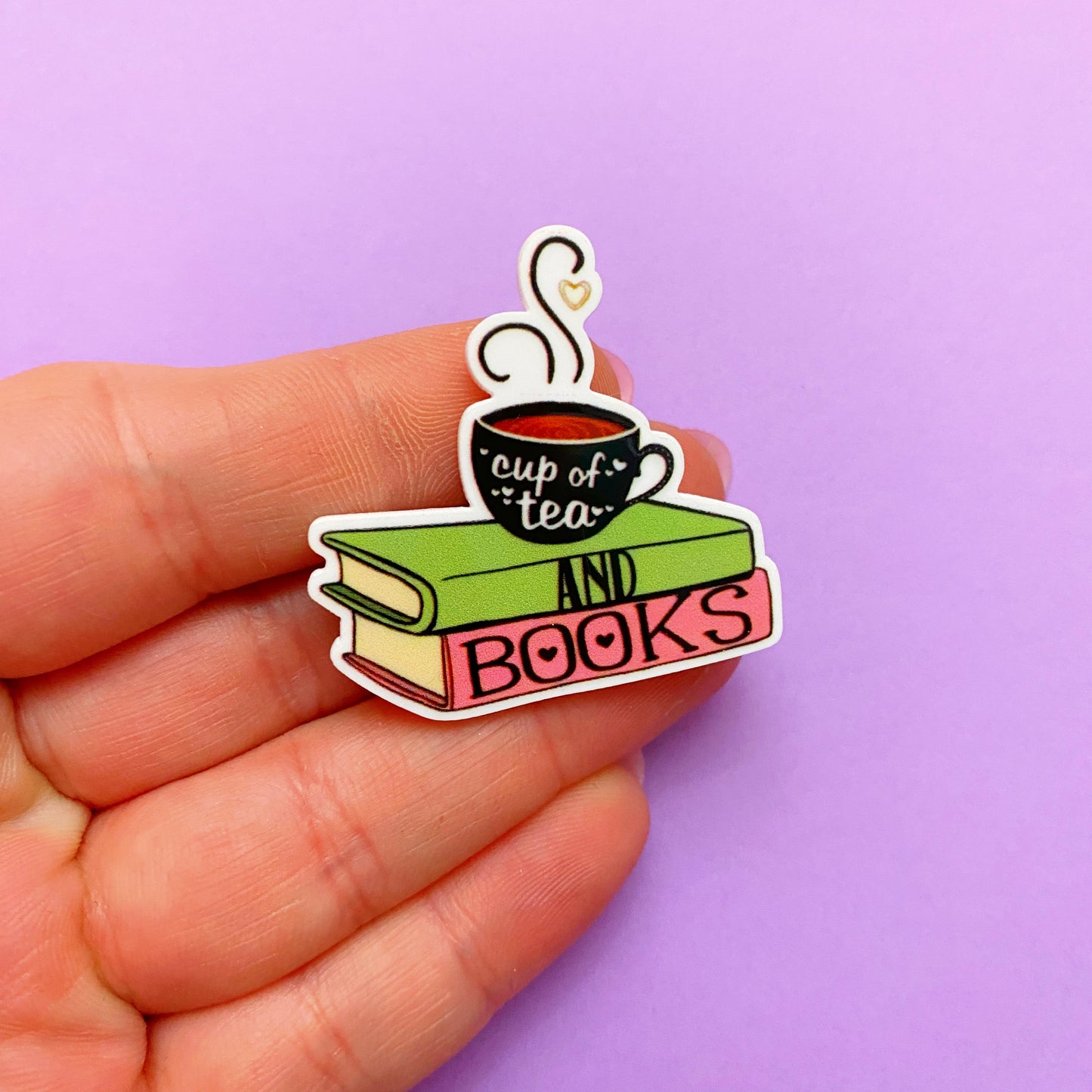 Tea & Books Acrylic Brooch Pin