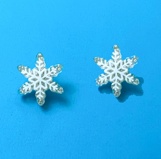 White Snowflake Resin Post Earrings