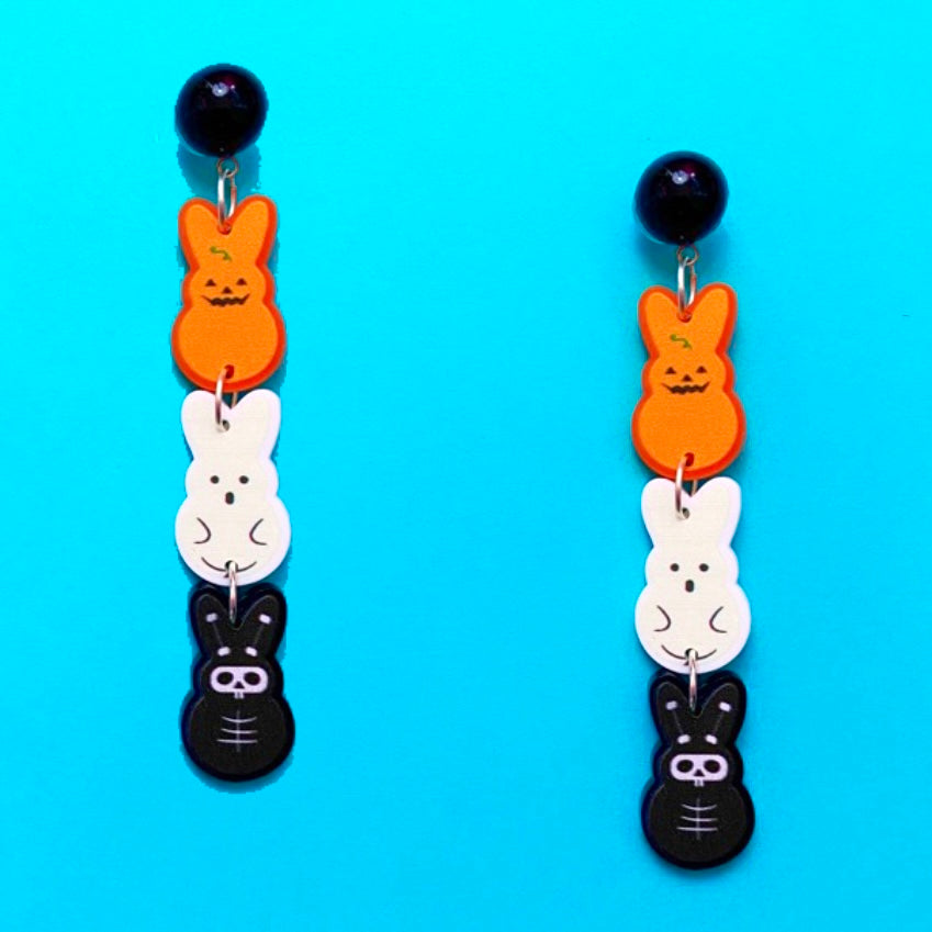 Spooky Bunny Peeps Tiered Acrylic Drop Earrings