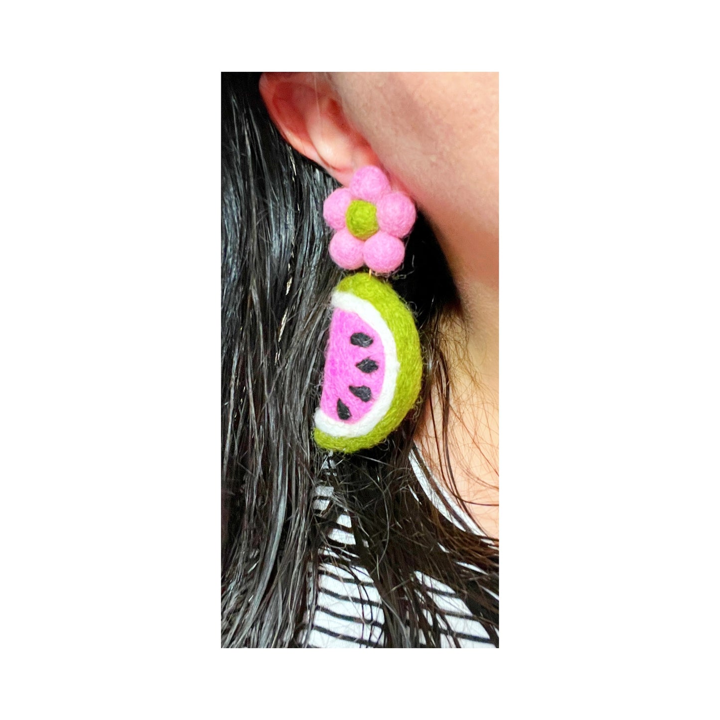 Pink Watermelon Wool Felt Drop Earrings