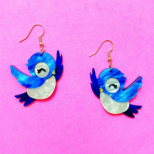 Blue Bird Acrylic Drop Earrings
