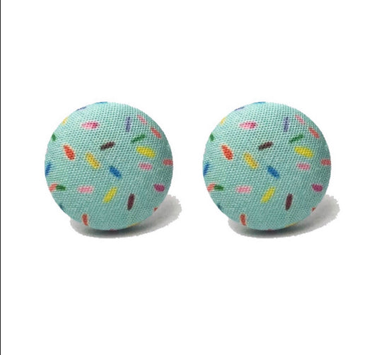 Sundae Sprinkles Mint Fabric Button Earrings