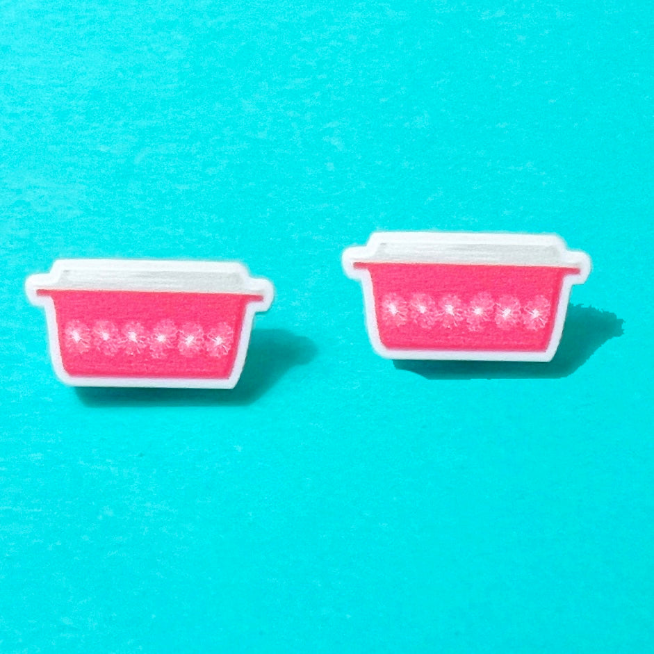 Pink & White Vintage Pyrex Inspired Acrylic Post Earrings