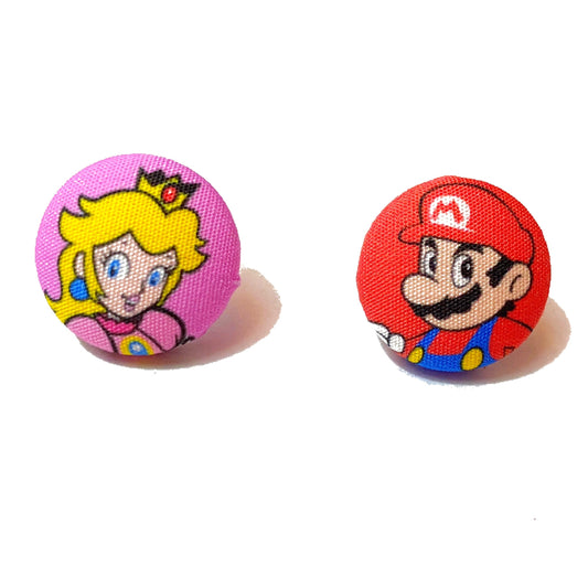 Mario & Peach Fabric Button Earrings