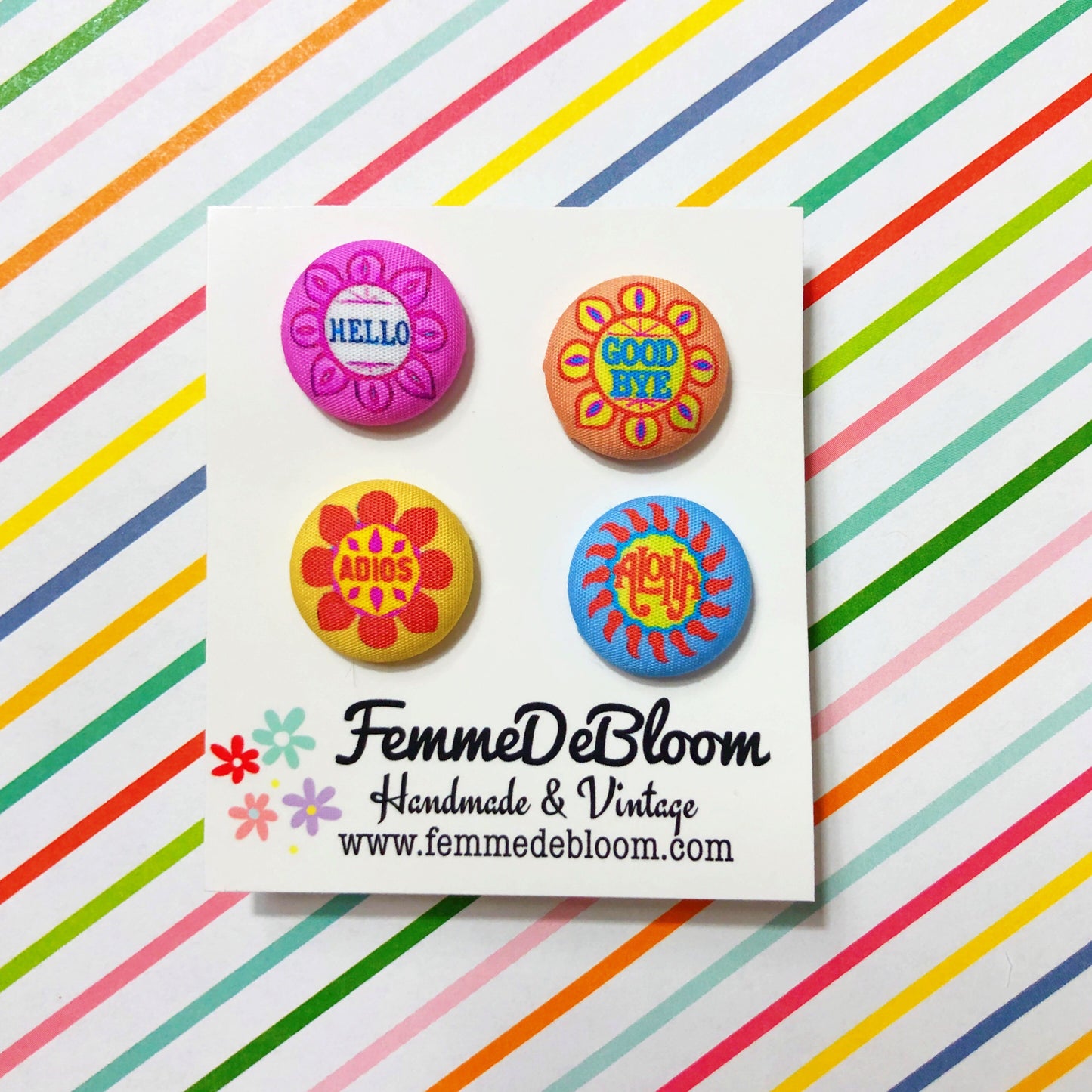 Small World Fabric Button Earring Set