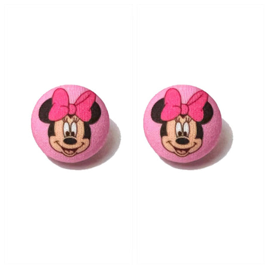 Pink Mouse Fabric Button Earrings