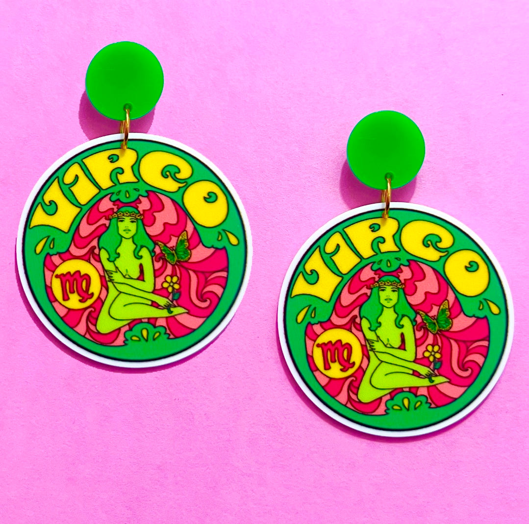 Virgo Retro Astrology Acrylic Drop Earrings