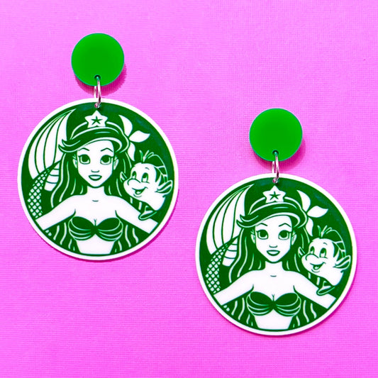 Mermaid Coffee Acrylic Drop Earrings