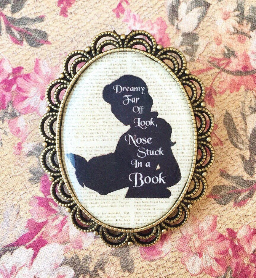 Nose Stuck In A Book Belle Cameo Brooch Pin