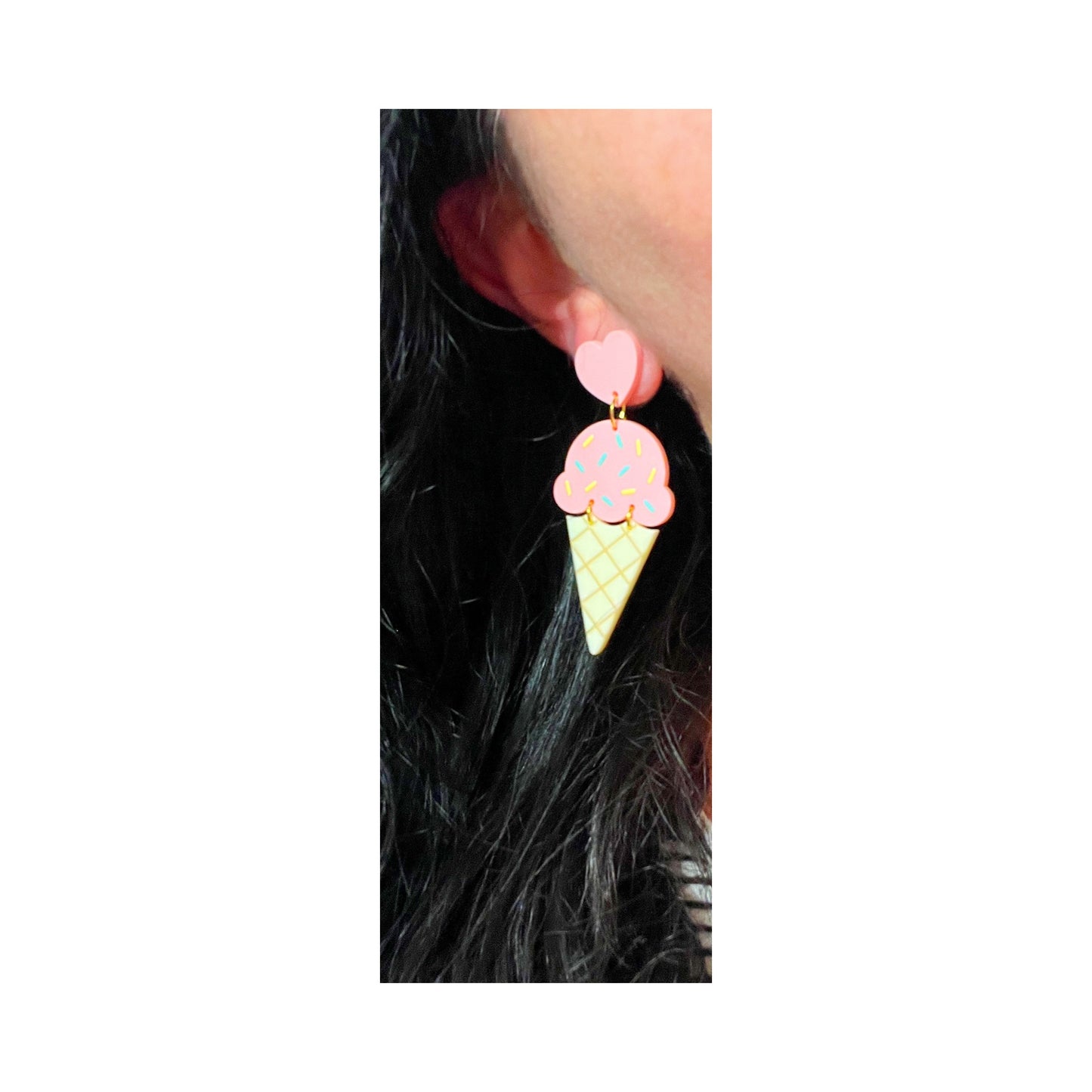Pink Ice Cream Cone Acrylic Drop Earrings