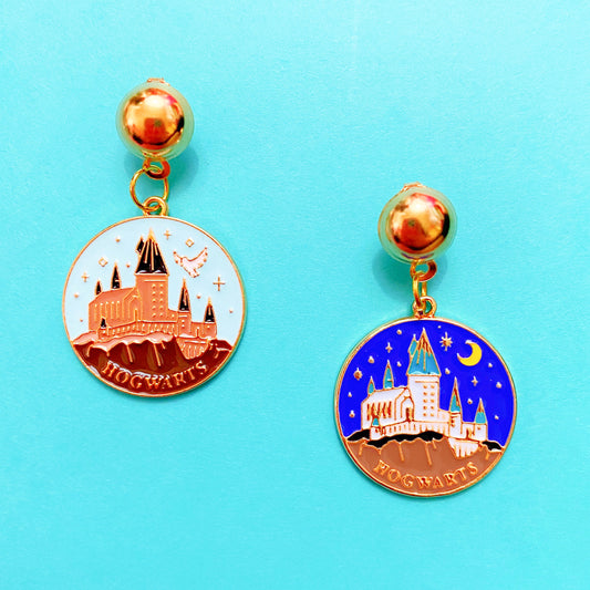 Wizard Castle Day & Night Round Enamel Drop Earrings