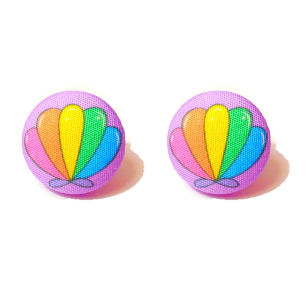 Pastel Seashell Clam Fabric Button Earrings