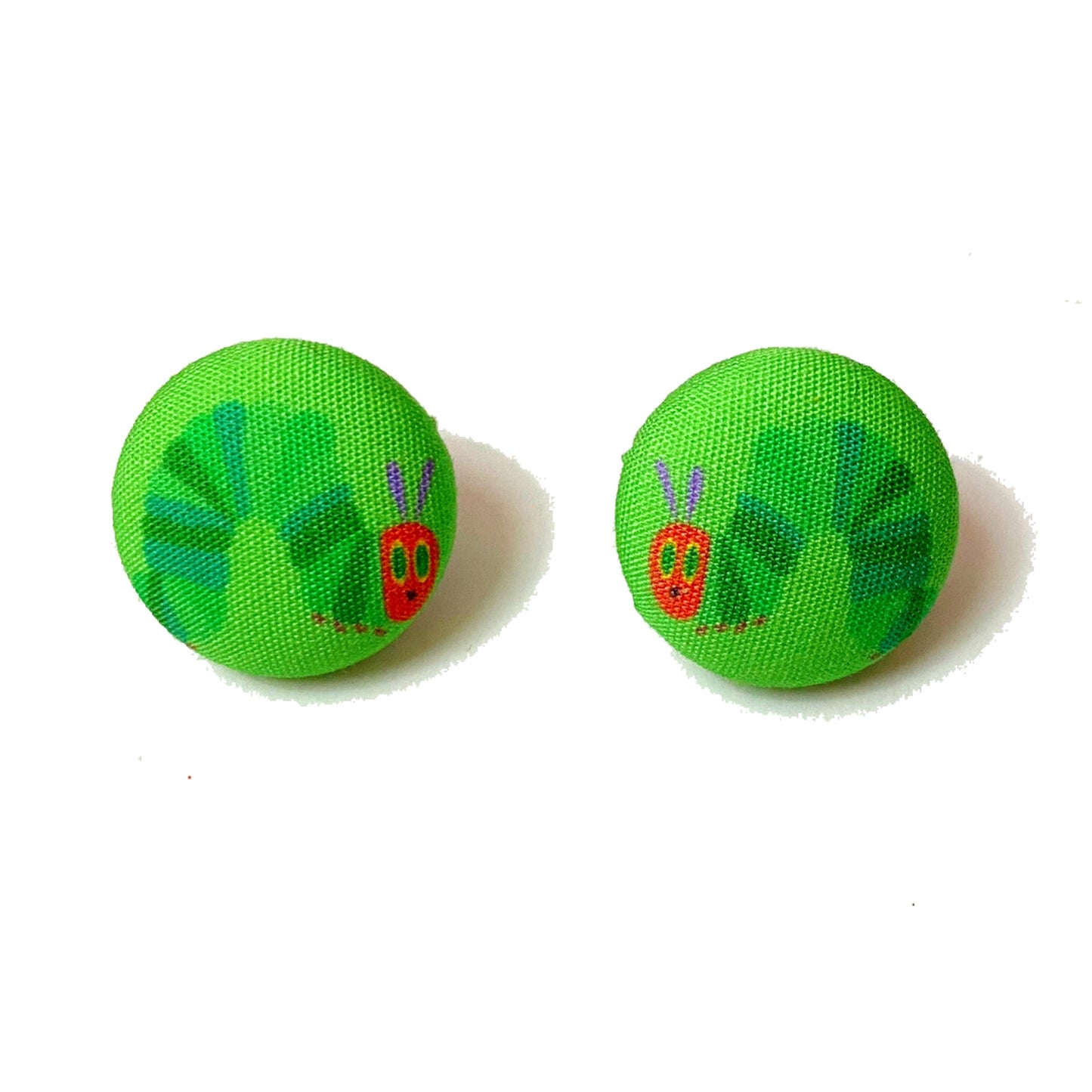 Hungry Caterpillar Inspired Fabric Button Earrings
