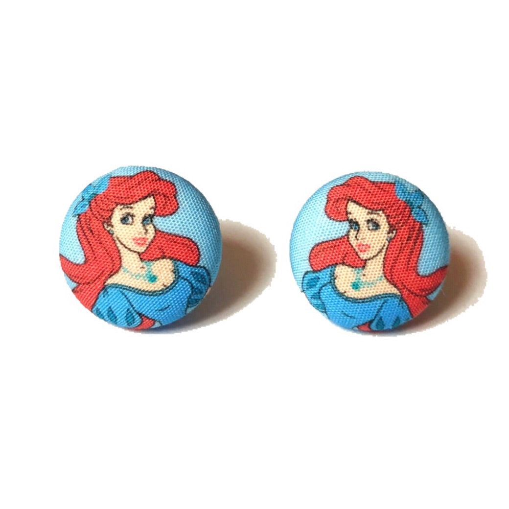 Blue Dress Mermaid Fabric Button Earrings