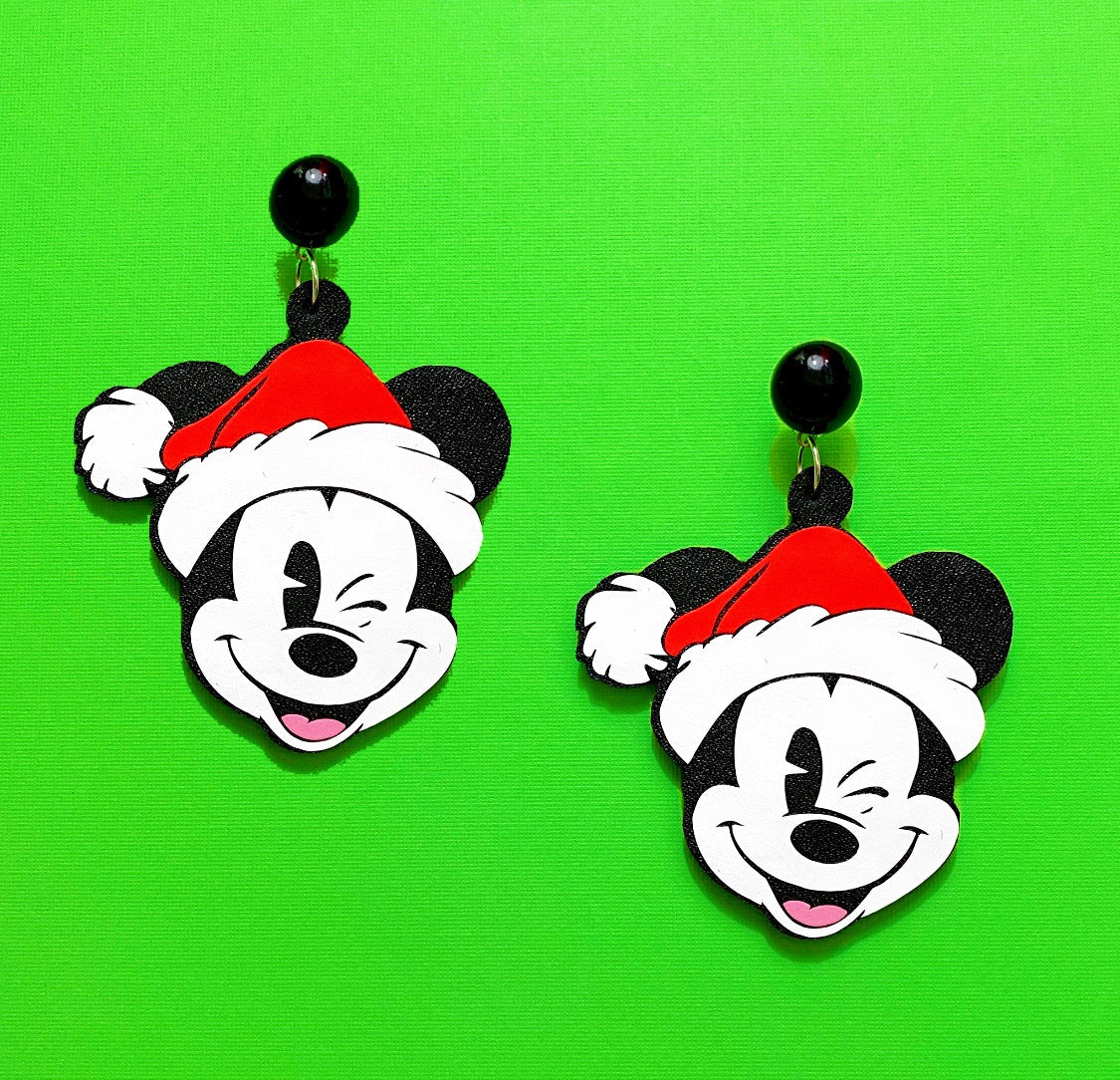 Mouse Santa Hat Drop Earrings