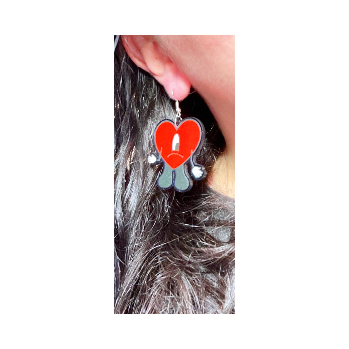 Bad Bunny Heart Acrylic Drop Earrings