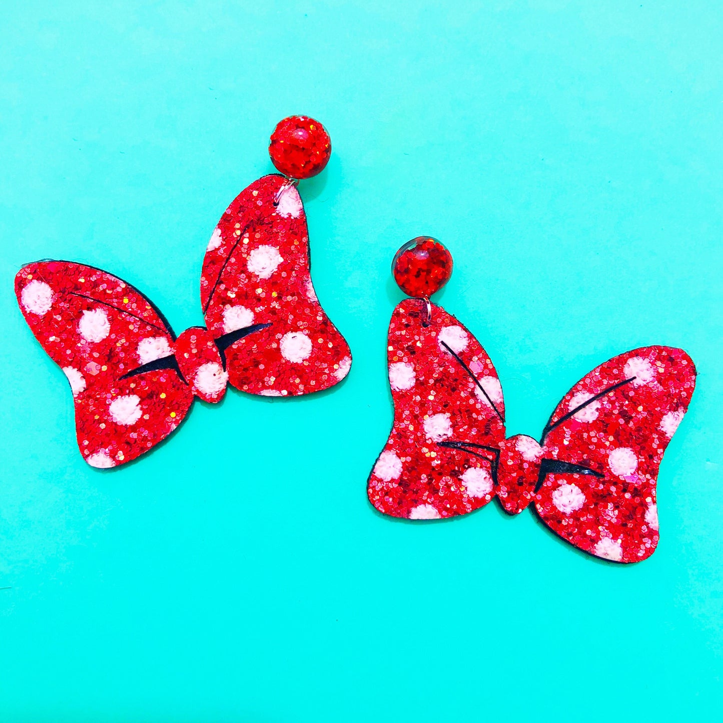 Red Sparkle Mouse Bow Drop Earrings