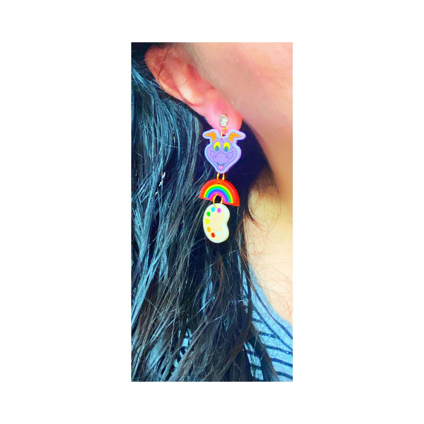 Figment Inspired Rainbow Paint Palette Tiered Acrylic Drop Earrings