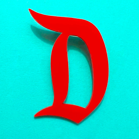 Red “D” Inspired Acrylic Brooch Pin