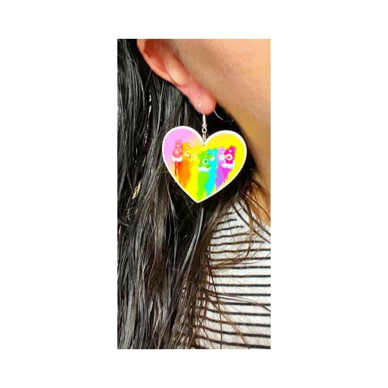 Care Bears Rainbow Heart Acrylic Drop Earrings