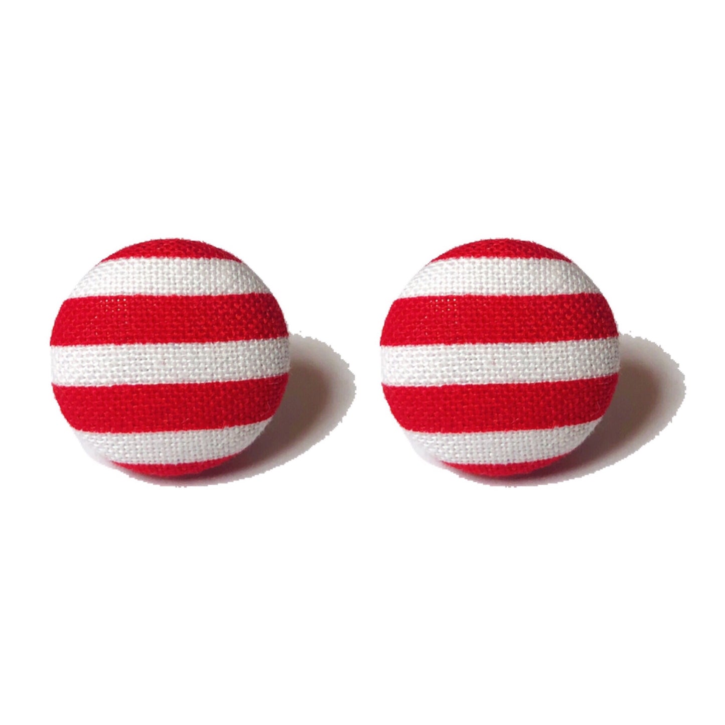 Red & White Striped Fabric Button Earrings