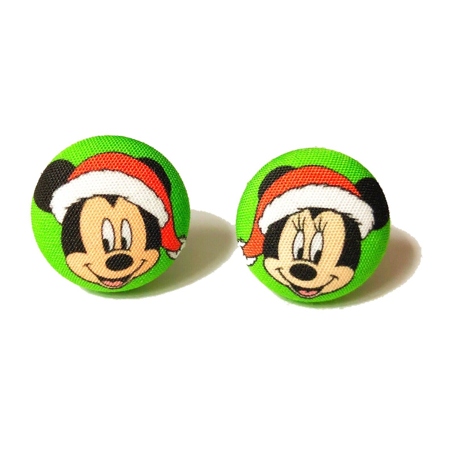Santa Hat Mouse Cuties Fabric Button Earrings