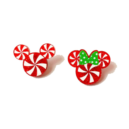 Mouse Couple Sparkle Peppermint Post Earrings