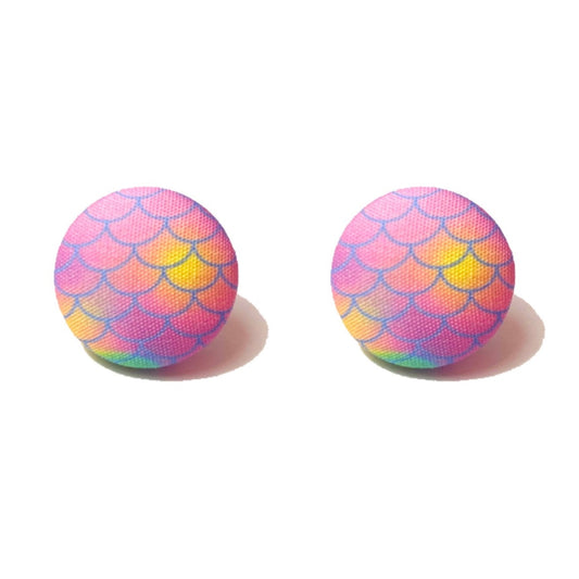 Gradient Pastel Mermaid Scale Fabric Button Earrings