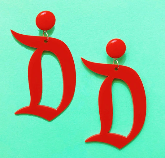 Red Matte Acrylic “D” Drop Earrings