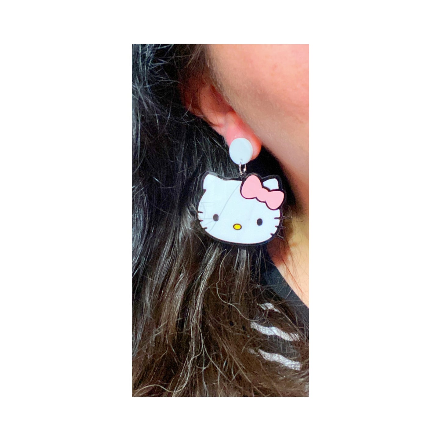 Kitty Pink Bow Acrylic Drop Earrings