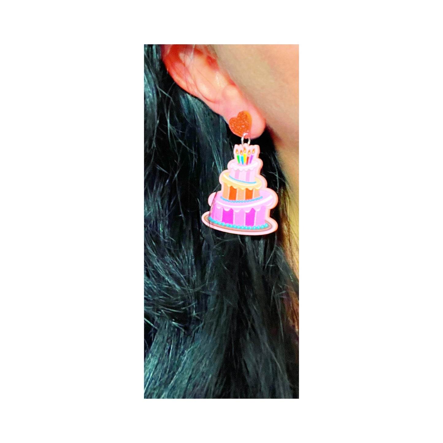 Birthday Cake Acrylic Drop Earrings