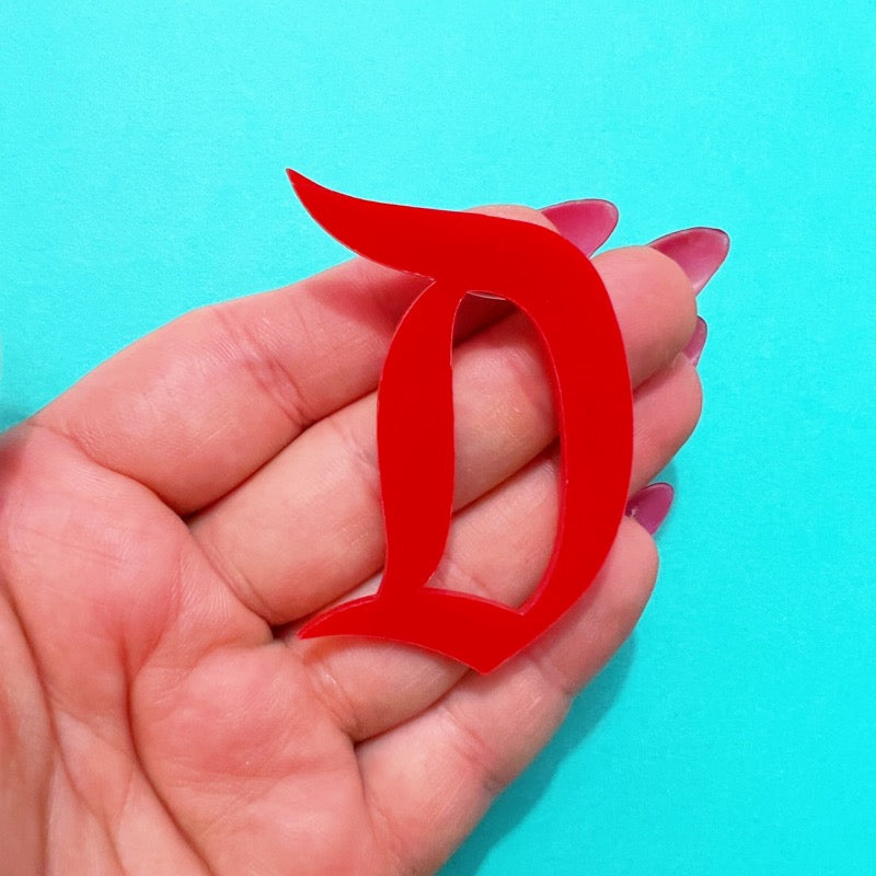 Red “D” Inspired Acrylic Brooch Pin