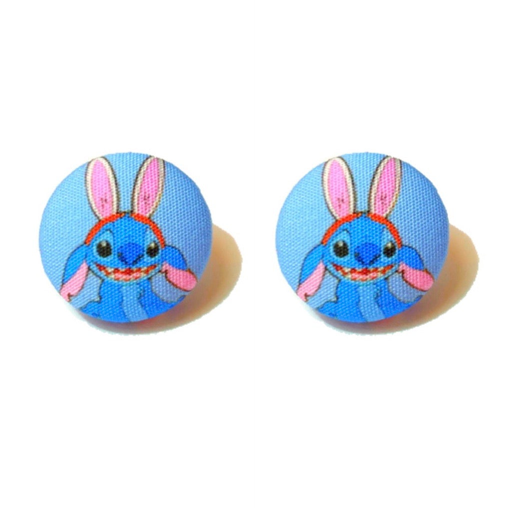 Stitch Pastel Easter Bunny Fabric Button Earrings