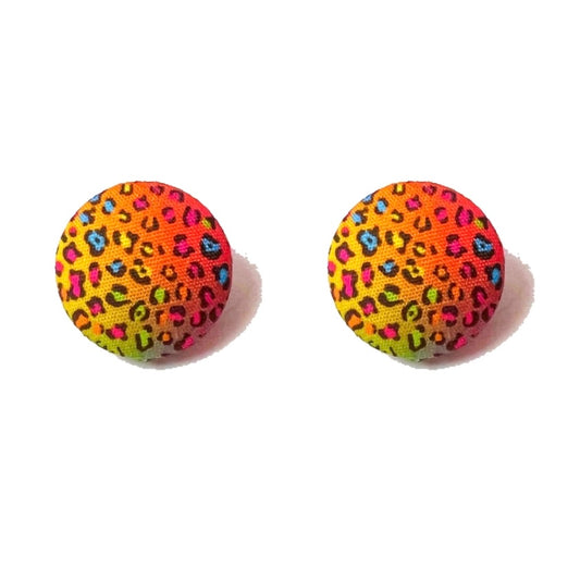 90s Leopard Print Fabric Button Earrings